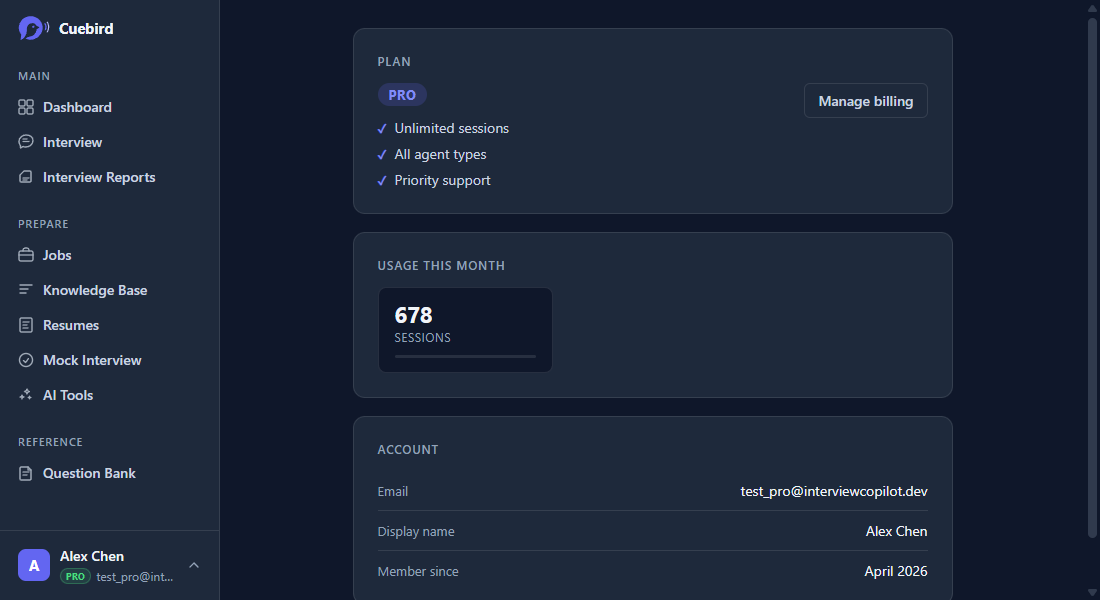 Account page